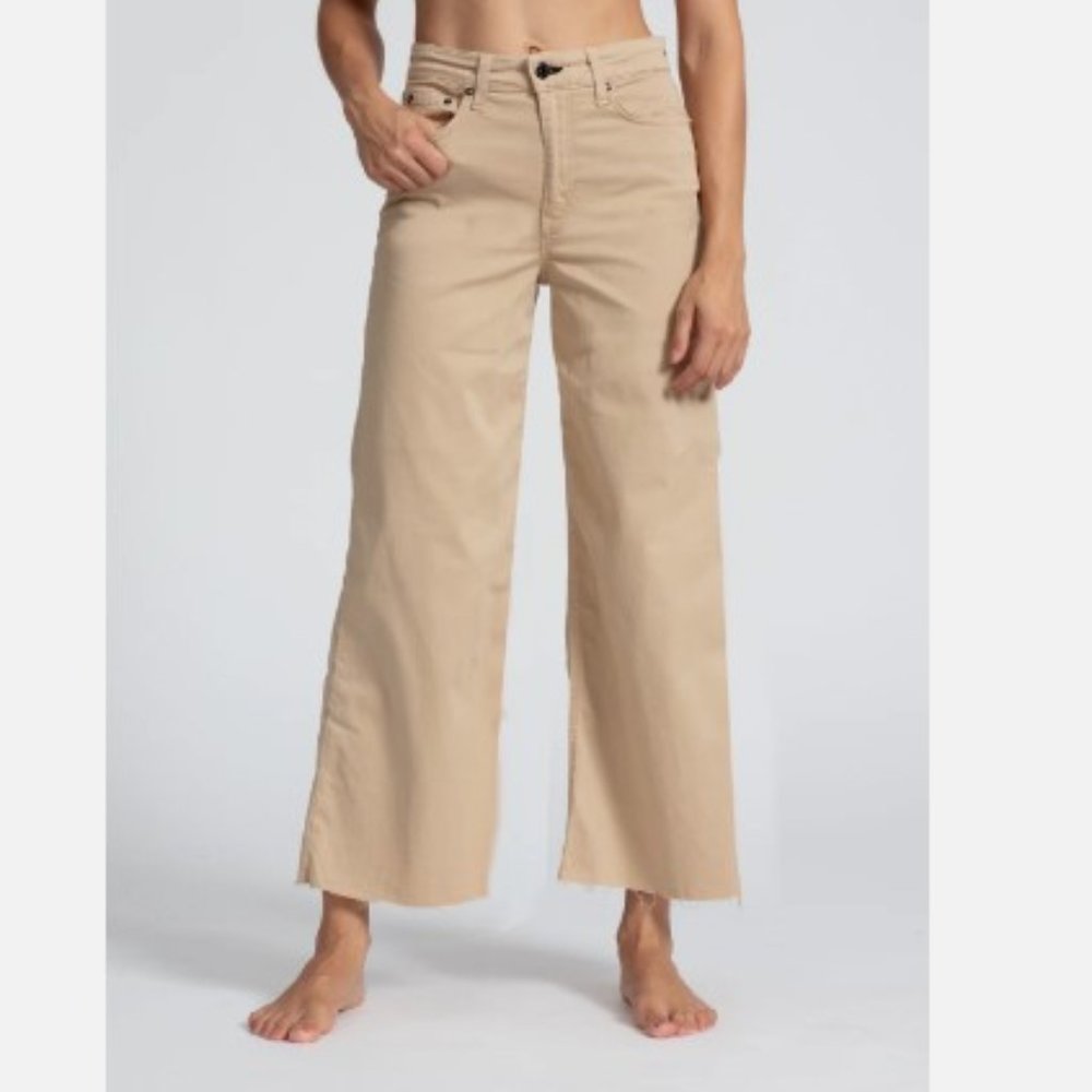 ASKK NY Tan Khaki Cropped Wide Leg Jean Size 27 Raw Hems